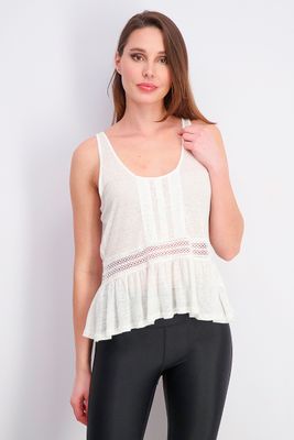 Womens Crochet Detailed Ruffle Tank Top Ivory Womens Crochet Detailed Ruffle Tank Top Ivory