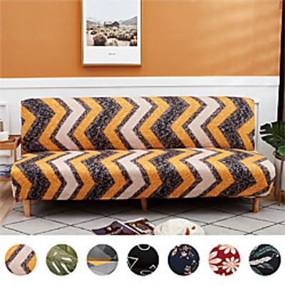 Stretch Futon Cover ,Armless Sofa Cover Folding Sofa Bed Cover Printed Futon Slipcover Furniture Protector Without Armrests miniinthebox