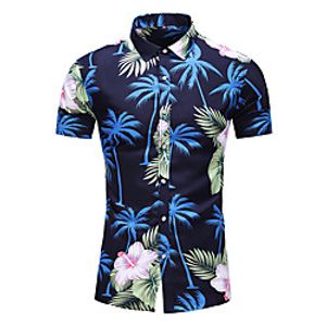 Men's Shirt Other Prints Floral Plus Size Print Short Sleeve Casual Tops Hawaiian Beach White Navy Blue Lightinthebox
