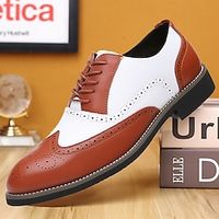 Men's Oxfords Derby Shoes Formal Shoes Brogue Dress Shoes Walking Casual Daily PU Comfortable Booties / Ankle Boots Loafer Black and White Black Brown Spring Fall miniinthebox - thumbnail