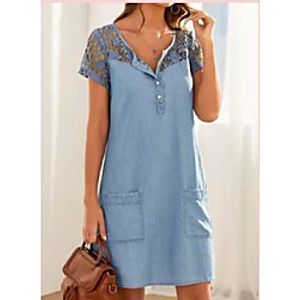 Women's A Line Dress Knee Length Dress Light Blue Navy Blue Short Sleeve Solid Color Spring Summer Casual / Daily 2021 XS S M L XL XXL XXXL miniinthebox