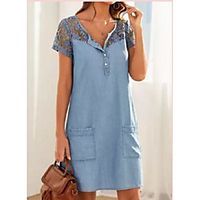 Women's A Line Dress Knee Length Dress Light Blue Navy Blue Short Sleeve Solid Color Spring Summer Casual / Daily 2021 XS S M L XL XXL XXXL miniinthebox - thumbnail
