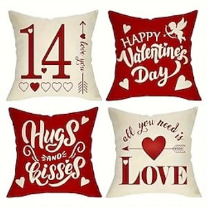 4PCS Valentine's Day Double Side Pillow Cover Soft Decorative Square Cushion Case Pillowcase for Bedroom Livingroom Sofa Couch Chair miniinthebox