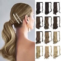 Curly Ponytail Extension 15 Inch Heat Resistant Synthetic Natural Wavy Hairpiece Wrap Around Pony Tail Hair Extensions for White Black Women Hair Piece Ash Brown Highlighted Bleach Blonde Lightinthebox