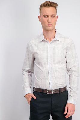 Mens Extra-Slim Fit Stretch Multi-Check Dress Shirt  Purple Combo