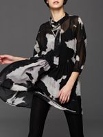 Miting Chiffon Printed Hollowed Out Women Blouses
