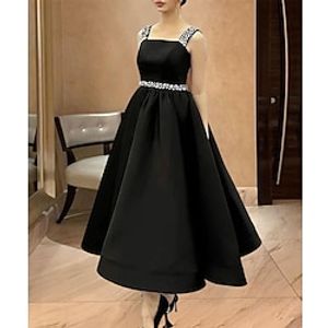 A-Line Cocktail Dresses Vintage Black Dress Evening Prom Ankle Length Sleeveless Spaghetti Strap Satin with Rhinestone Pleats 2023 Lightinthebox