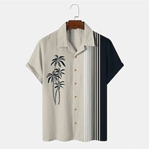 Men's Summer Hawaiian Shirt Button Up Shirt Summer Shirt Casual Shirt Bowling Shirt Blue Brown Green khaki Beige Short Sleeve Color Block Turndown Street Vacation Button-Down Clothing Apparel Fashion Lightinthebox