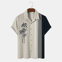 Men's Summer Hawaiian Shirt Button Up Shirt Summer Shirt Casual Shirt Bowling Shirt Blue Brown Green khaki Beige Short Sleeve Color Block Turndown Street Vacation Button-Down Clothing Apparel Fashion Lightinthebox - thumbnail