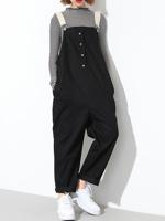 Fashion Button Strap Pocket Jumpsuits