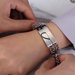 2pcs Women's Men's Chain Bracelet Geometrical Heart Statement Stylish Elegant Trendy Sweet Titanium Steel Bracelet Jewelry Silver For Wedding Gift Daily Engagement Promise miniinthebox