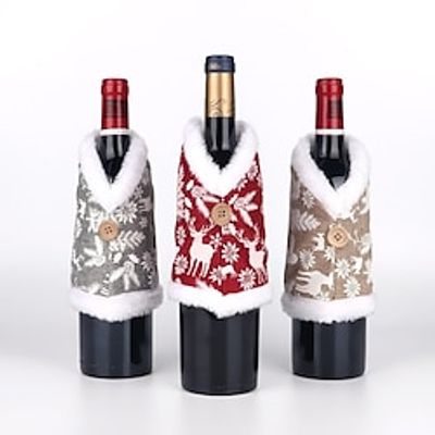 Hot selling Christmas wine set decoration dining table wine bottle decoration raw edge printed wine bottle set red wine set decoration Lightinthebox