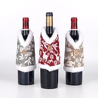 Hot selling Christmas wine set decoration dining table wine bottle decoration raw edge printed wine bottle set red wine set decoration Lightinthebox - thumbnail