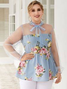 YOINS Plus Size Floral Print Tie-up Design Long Sleeves Blouse
