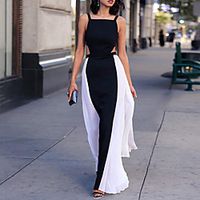 Sheath  Column Empire Elegant Wedding Guest Engagement Dress Square Neck Sleeveless Ankle Length Chiffon Stretch Fabric with Pleats Splicing 2021 Lightinthebox - thumbnail