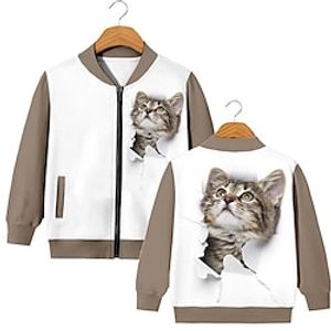 Kids Boys Coat Long Sleeve Brown Cat Animal Zipper Fall Spring Active Street 3-12 Years Lightinthebox