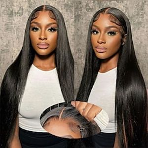 4x4 Wear and Go Glueless Wigs Human Hair Pre Plucked Pre Cut Straight Lace Front Wigs Human Hair Pre Plucked 180% Density 24 Inch Lightinthebox