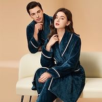 Couple Bathrobe Women Men Fleeceed Bathrobe Plush Soft Warm Fleece Bathrobe Lightinthebox - thumbnail