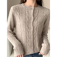 Women's Cardigan Sweater Jacket Crew Neck Cable Knit Polyester Button Knitted Fall Winter Regular Outdoor Daily Going out Fashion Streetwear Casual Long Sleeve Solid Color off white Black Camel S M L miniinthebox - thumbnail