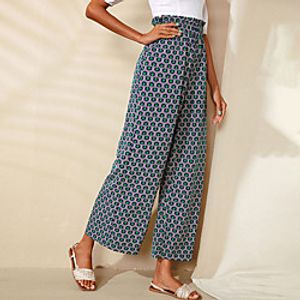 Women's Fashion Chinos Wide Leg Elastic Waist Print Full Length Pants Casual Weekend Micro-elastic Geometric Pattern Comfort High Waist Blue S M L XL Lightinthebox