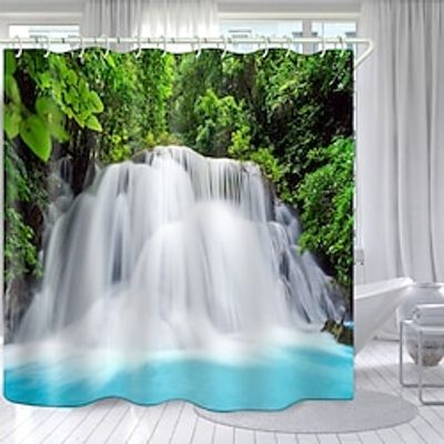 River Waterfall Series Bathroom Deco Shower Curtain with Hooks Bathroom Decor Waterproof Fabric Shower Curtain Set with12 Pack Plastic Hooks Lightinthebox