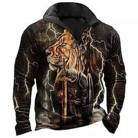 Men's Zip Up Sweatshirt Pullover Black Half Zip Lion Graphic Prints Zipper Print Daily Sports 3D Print Basic Designer Casual Spring   Fall Clothing Apparel Knight Hoodies Sweatshirts  Lightinthebox - thumbnail