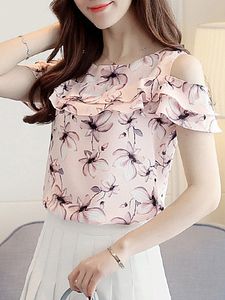 Open Shoulder Flounce Print Blouses