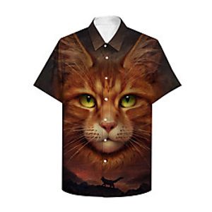 Men's Shirt 3D Print Cat Graphic Prints Animal Button-Down Print Short Sleeve Daily Tops Casual Designer Big and Tall Orange miniinthebox