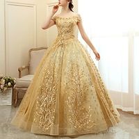 A-Line Prom Dresses Elegant Dress Formal Floor Length Christmas Red Green Dress Short Sleeve Off Shoulder Tulle with Pearls Sequin Embroidery 2023 Lightinthebox - thumbnail