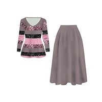 Women's Two Piece Dress Set Casual Dress Skirt Set Outdoor Daily Fashion Streetwear Print Midi Dress V Neck Long Sleeve Stripe Regular Fit Yellow Pink Blue Fall Winter S M L XL XXL Lightinthebox - thumbnail