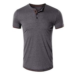 Men's Henley Shirt Tee Solid Color Crew Neck Blue Gray Black Daily Holiday Short Sleeve Button-Down Clothing Apparel Fashion Streetwear Casual  Summer Lightinthebox