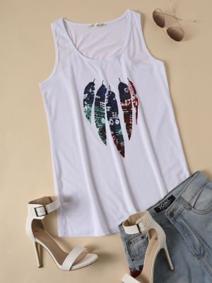 White Graphic Round Neck Sleeveless Cami White Graphic Round Neck Sleeveless Cami