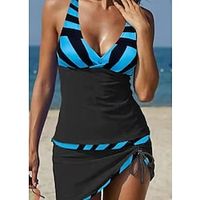 Women's Swimwear Tankini 2 Piece Normal Swimsuit 2 Piece Printing Striped Blue Bathing Suits Sports Beach Wear Summer Lightinthebox - thumbnail