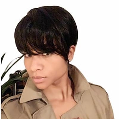 Pixie Cut Wig Human Hair For Women Short Straight Wig with Bangs None Lace Front Human Hair Wig for Women Brazilian Remy Human Hair Glueless Full Machine Made Wig 120% Density Lightinthebox