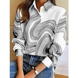 Women's Shirt Blouse Graphic Black White Print Button Long Sleeve Casual Fashion Shirt Collar Regular Fit Spring   Fall Lightinthebox