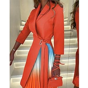 Women's Casual Dress Swing Dress Midi Dress Pink Orange White 34 Length Sleeve Color Block Lace up Winter Fall Autumn Shirt Collar Modern 2022 S M L XL 2XL Lightinthebox