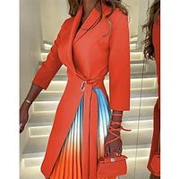 Women's Casual Dress Swing Dress Midi Dress Pink Orange White 34 Length Sleeve Color Block Lace up Winter Fall Autumn Shirt Collar Modern 2022 S M L XL 2XL Lightinthebox - thumbnail