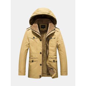 Winter Outdoor Casual Thicken Warm Multi Pockets Slim Detachable Hood Jacket for Men