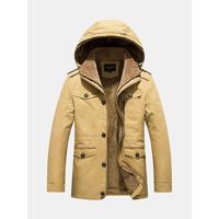 Winter Outdoor Casual Thicken Warm Multi Pockets Slim Detachable Hood Jacket for Men - thumbnail