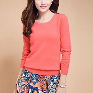 Women's Casual Solid Color Pullover Sweater Long Sleeve Sweater Cardigans Round Neck Light Blue Watermelon Red Rust Red miniinthebox
