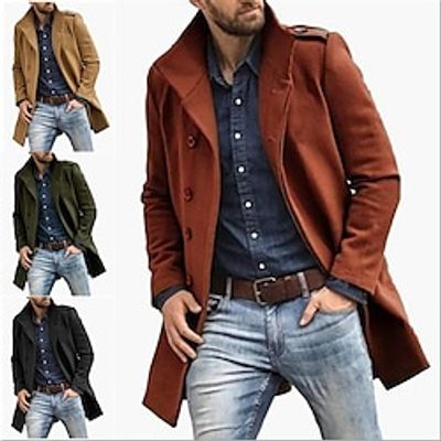 Men's Winter Coat Overcoat Trench Coat Outdoor Daily Wear Fall  Winter Polyester Thermal Warm Windproof Outerwear Clothing Apparel Fashion Streetwear Plain Pocket Standing Collar Single Breasted Lightinthebox