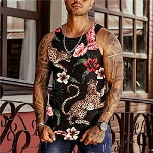 Men's Tank Top Vest 3D Print Graphic Prints Letter Animal Crew Neck Daily Sports Print Sleeveless Tops Designer Fashion Classic Comfortable Black / Summer miniinthebox