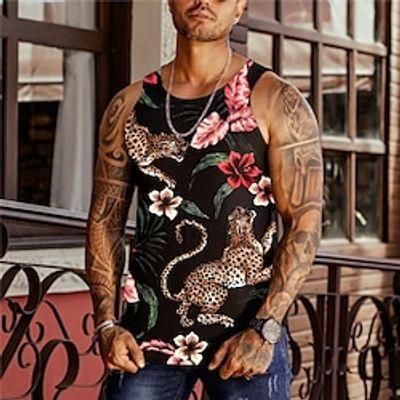 Men's Tank Top Vest 3D Print Graphic Prints Letter Animal Crew Neck Daily Sports Print Sleeveless Tops Designer Fashion Classic Comfortable Black / Summer miniinthebox