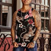 Men's Tank Top Vest 3D Print Graphic Prints Letter Animal Crew Neck Daily Sports Print Sleeveless Tops Designer Fashion Classic Comfortable Black / Summer miniinthebox - thumbnail