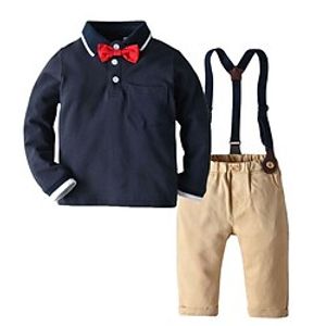 Kids Boys Shirt  Pants Clothing Set 2 Pieces Long Sleeve White Navy Blue Color Block Street Outdoor Active Daily Regular 2-6 Years miniinthebox