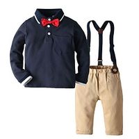 Kids Boys Shirt  Pants Clothing Set 2 Pieces Long Sleeve White Navy Blue Color Block Street Outdoor Active Daily Regular 2-6 Years miniinthebox - thumbnail