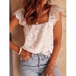 Women's Lace Shirt Tank Top Daily Vacation Going out Lace Sleeveless White Sleeveless Bohemia Vintage Daily Square Neck Summer Lightinthebox