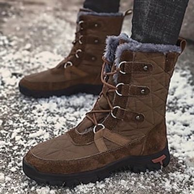Men's Boots Snow Boots Winter Boots Fleece lined Hiking Cycling Shoes Casual British Daily Office  Career Fabric PU Waterproof Warm Slip Resistant Booties  Ankle Boots Lace-up Black Blue Brown Fall Lightinthebox