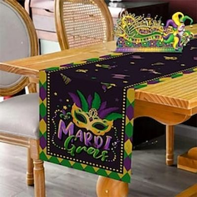 Linen Mardi Gras Table Runner Carnival Table Runner Rainbow Stripe Kitchen Table Decoration Linen Print Table Runner Lightinthebox