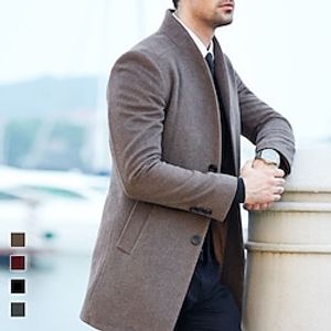 Men's Winter Coat Wool Coat Short Coat Work Business Winter Fall Imitation Cashmere Windproof Warm Outerwear Clothing Apparel Stylish Formal Style non-printing Pure Color Pocket Stand Collar Single miniinthebox